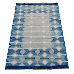 Schwedischer geometrischer Flachgewebe-Teppich, signiert MLB, 1950er Jahre, skandinavischer Künstler