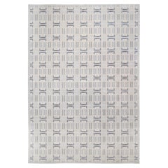 Tappeto svedese geometrico in lana blu e grigio 14'3''x20'3''