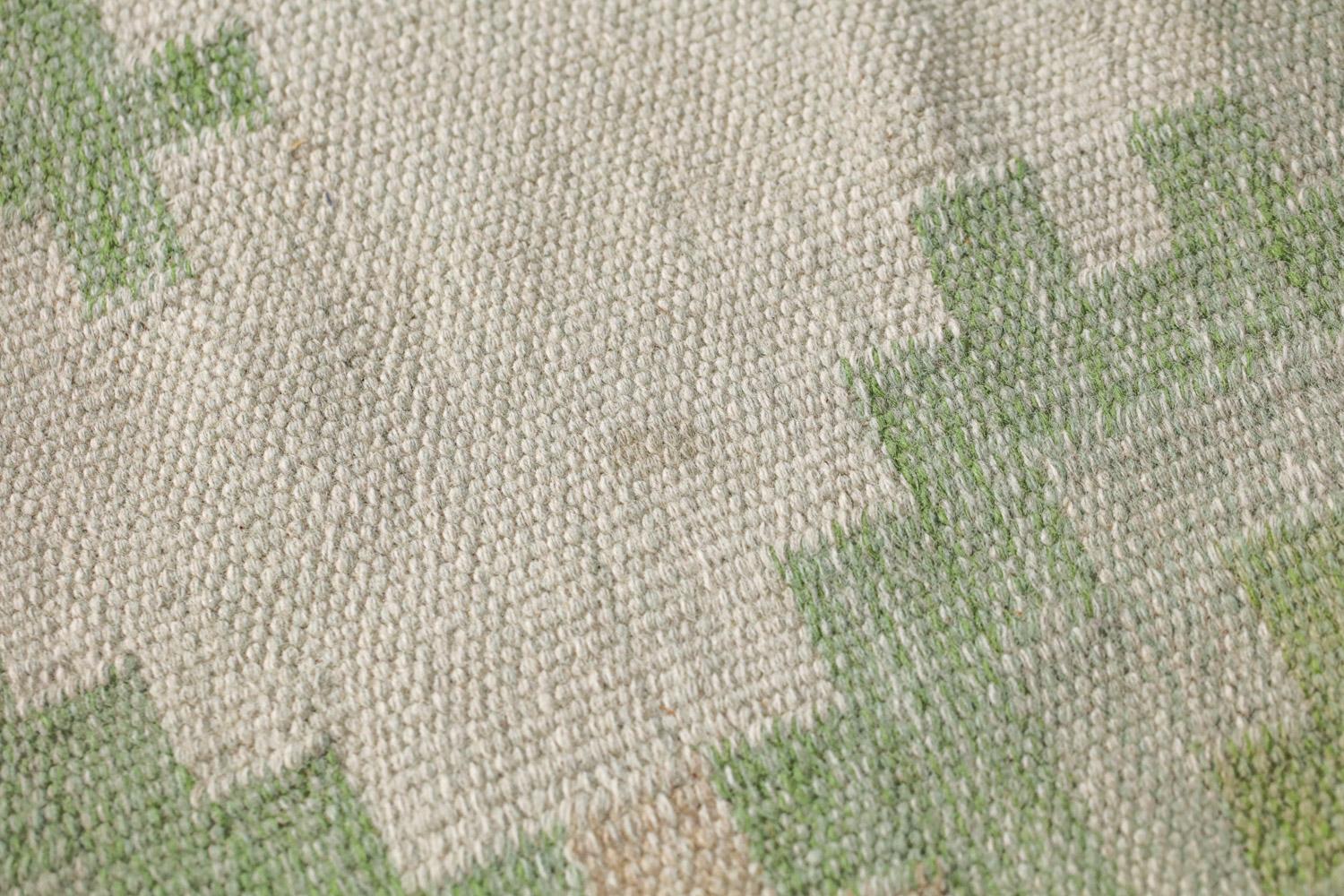 Schwedischer geometrischer Vintage Teppich 60er Jahre grün Röllakan Wolle auf Leinen 5