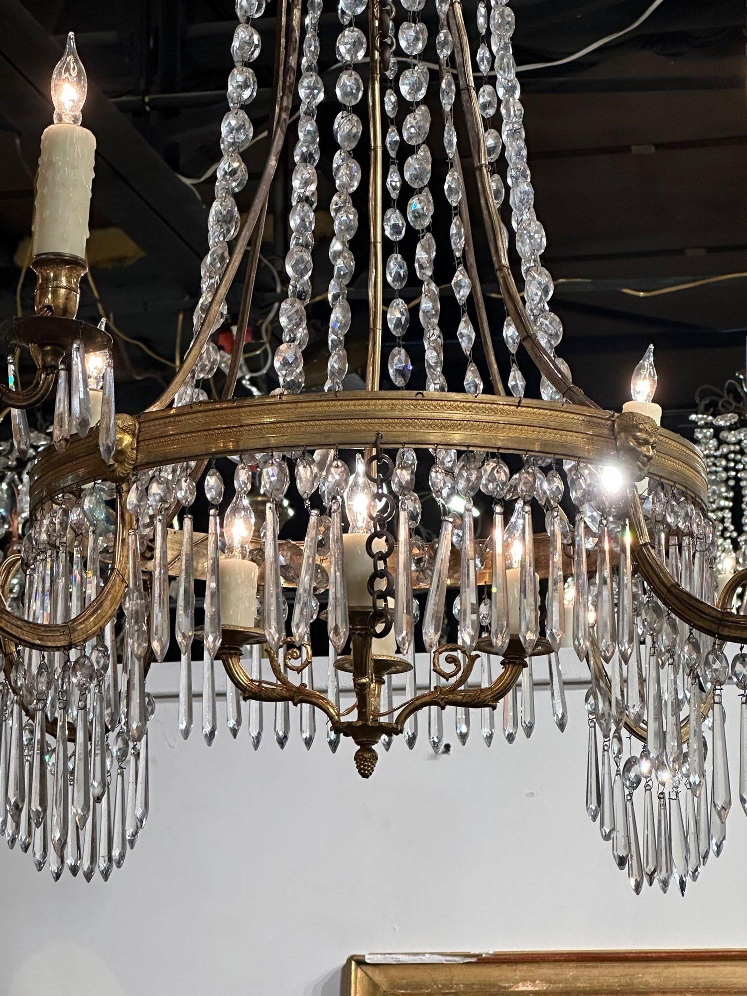 19th Century Swedish Gilt Bronze and Crystal Chandelier For Sale
