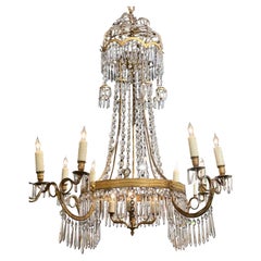Lampadario svedese in bronzo dorato e cristallo