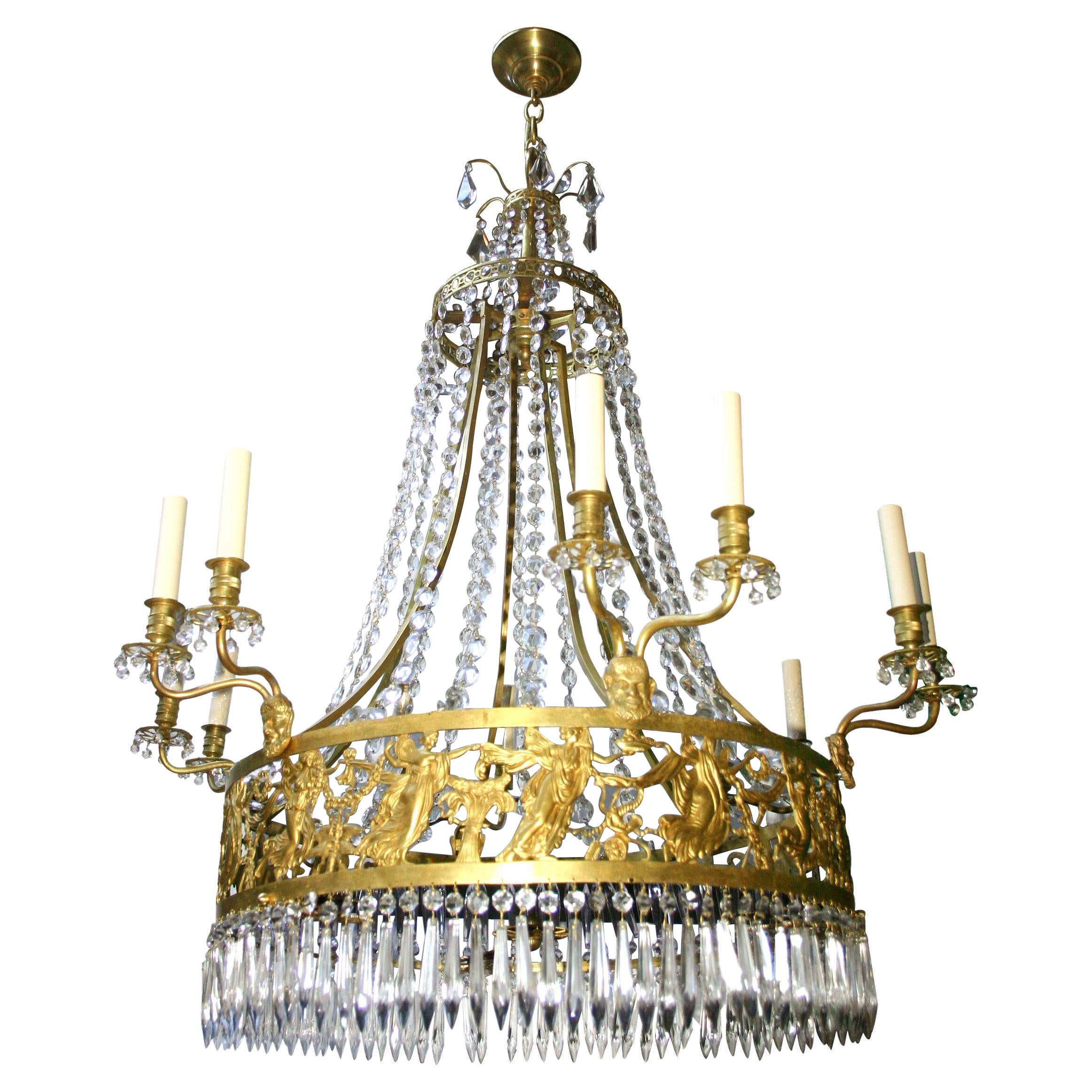 Lampadario svedese in bronzo dorato