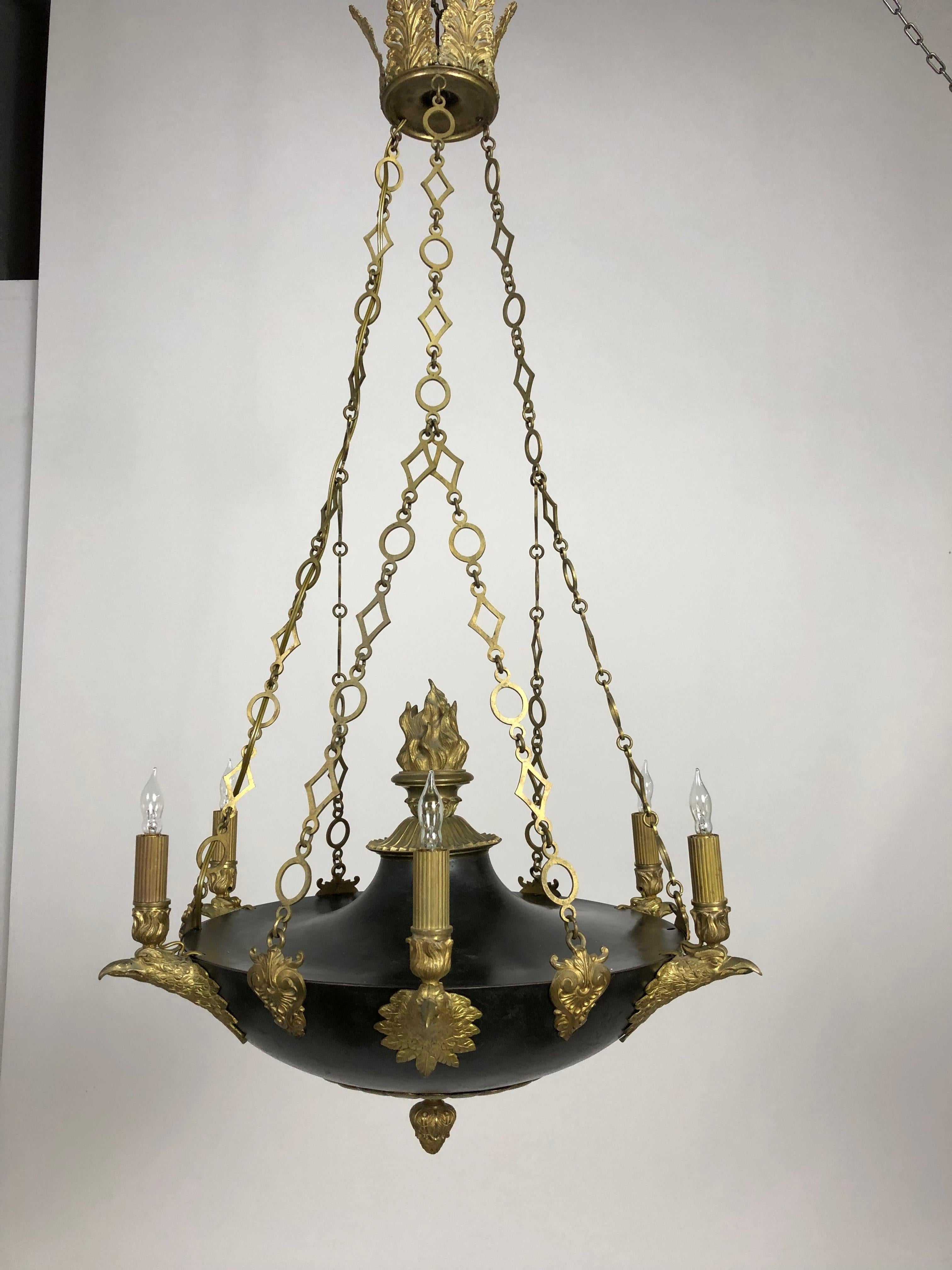 Swedish Black & Gilt Bronze Eagle Empire Chandelier, Early 1800's  For Sale 6