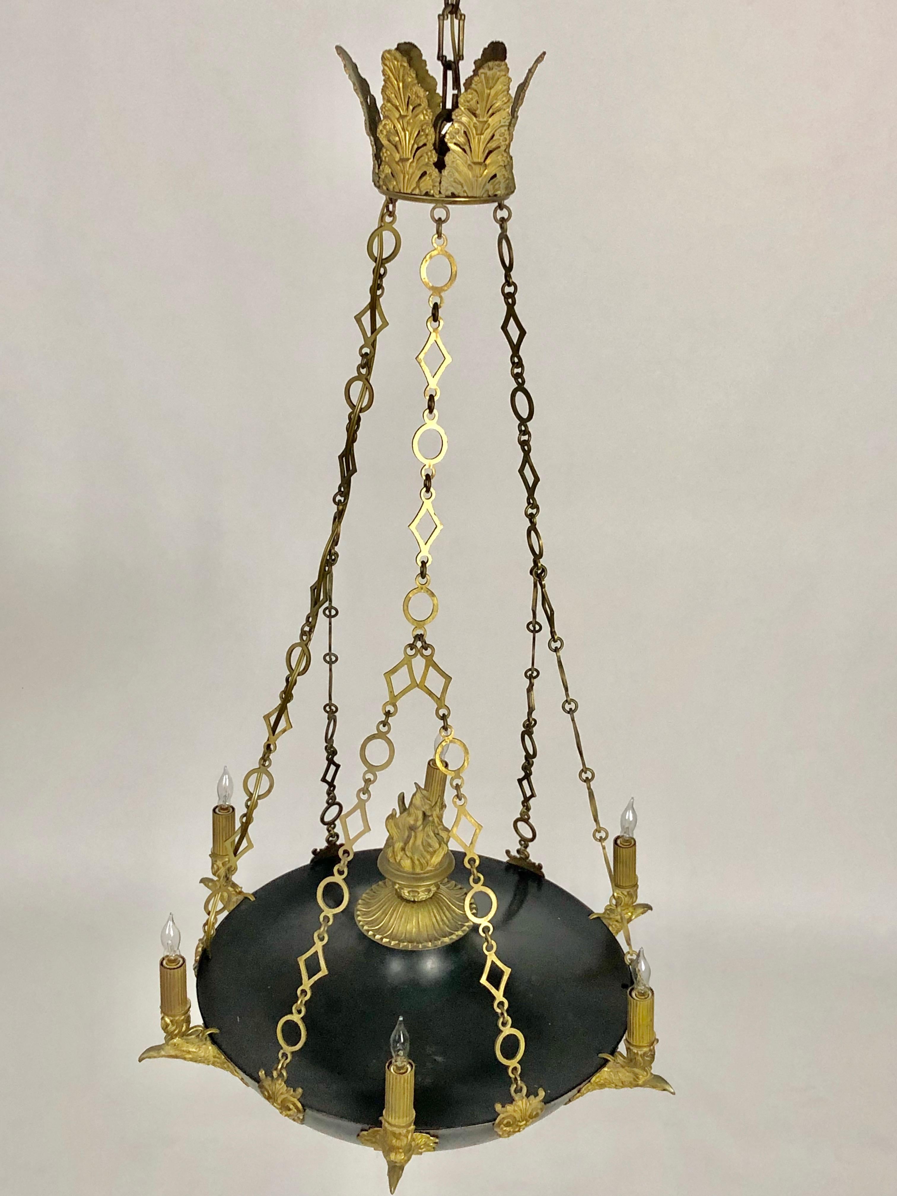 Early 19th Century Swedish Black & Gilt Bronze Eagle Empire Chandelier, Early 1800's  For Sale