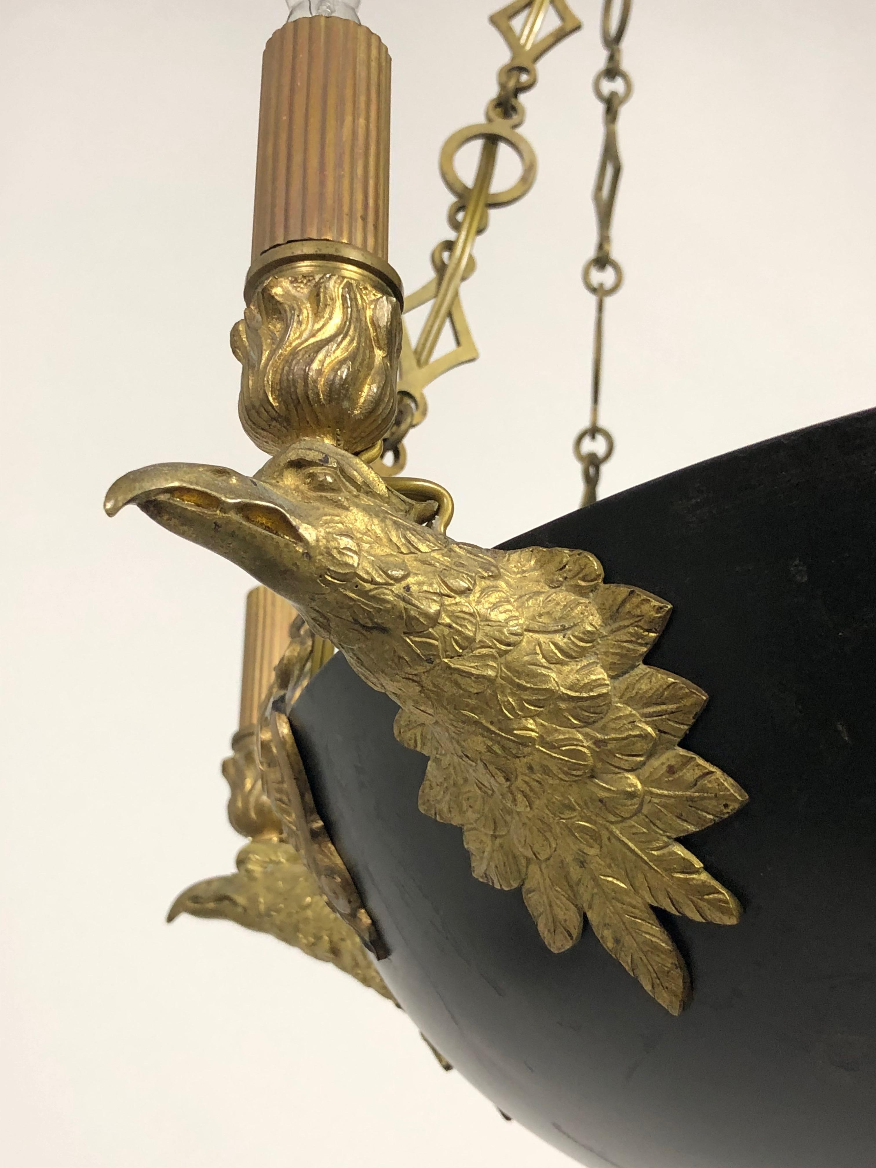 Swedish Black & Gilt Bronze Eagle Empire Chandelier, Early 1800's For Sale 1