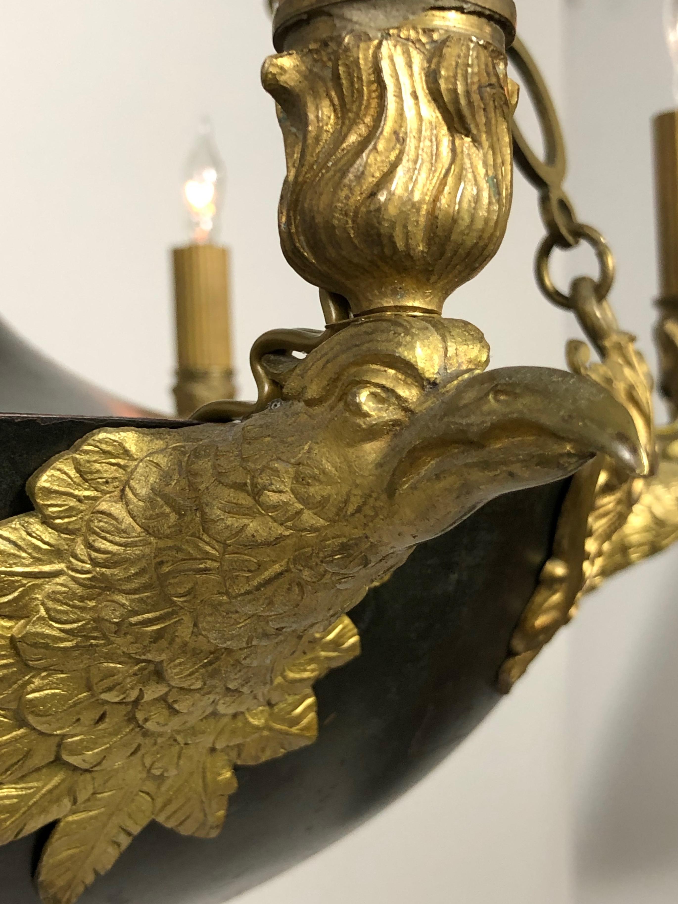 Swedish Black & Gilt Bronze Eagle Empire Chandelier, Early 1800's For Sale 5