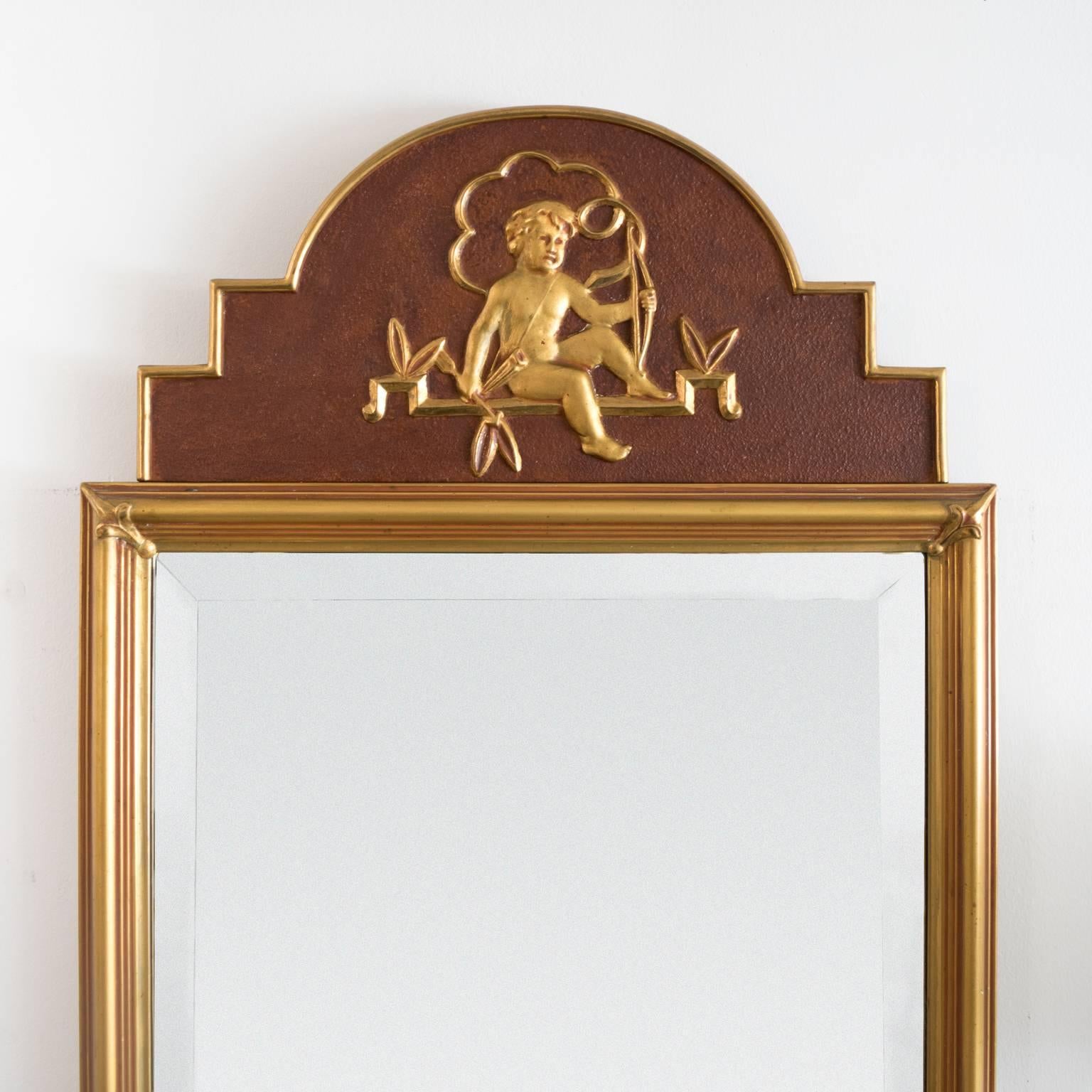 Scandinavian Modern Swedish Giltwood Art Deco Mirror by W. Lundell For Sale