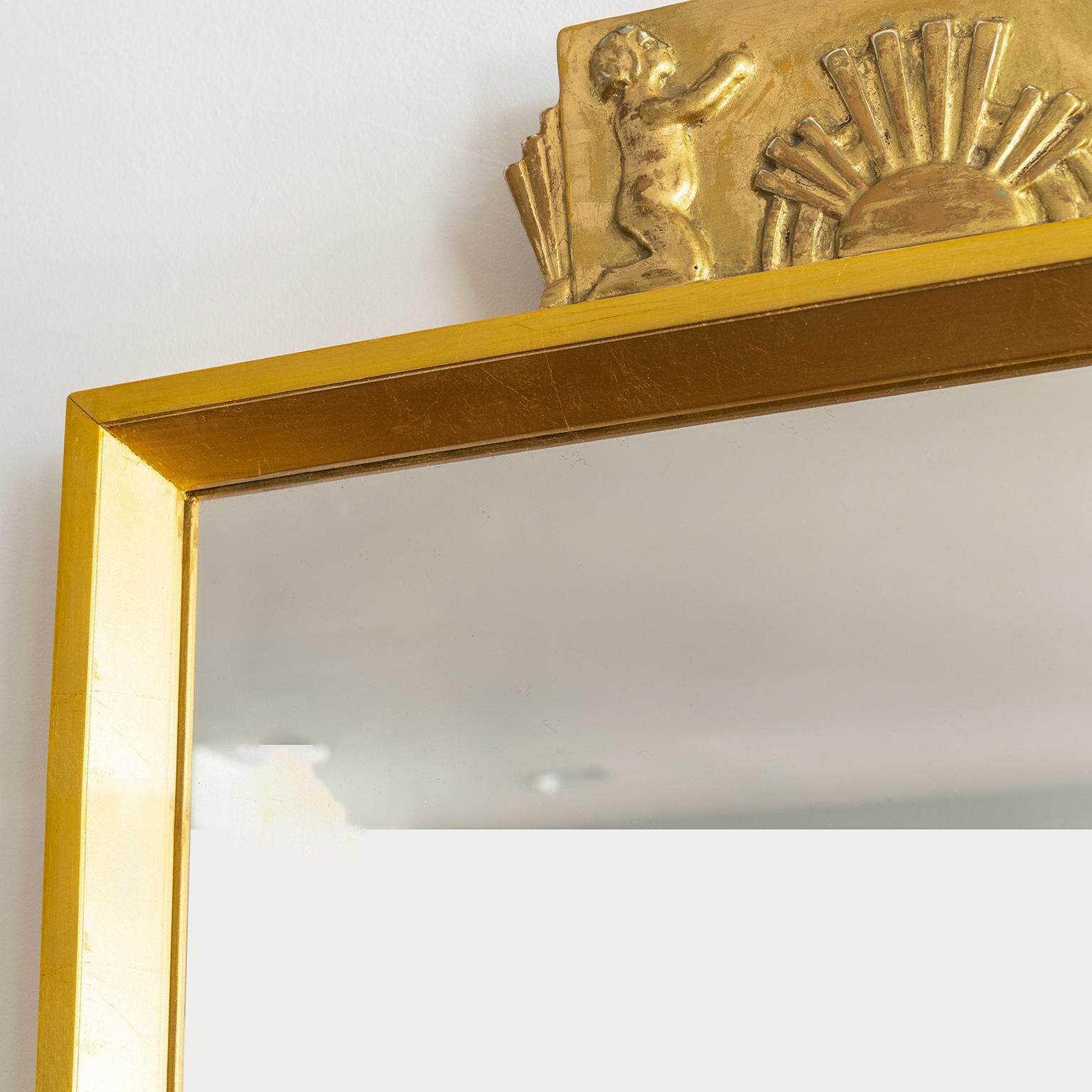 Swedish Giltwood Mirror with Decorative Carving In Good Condition In New York, NY