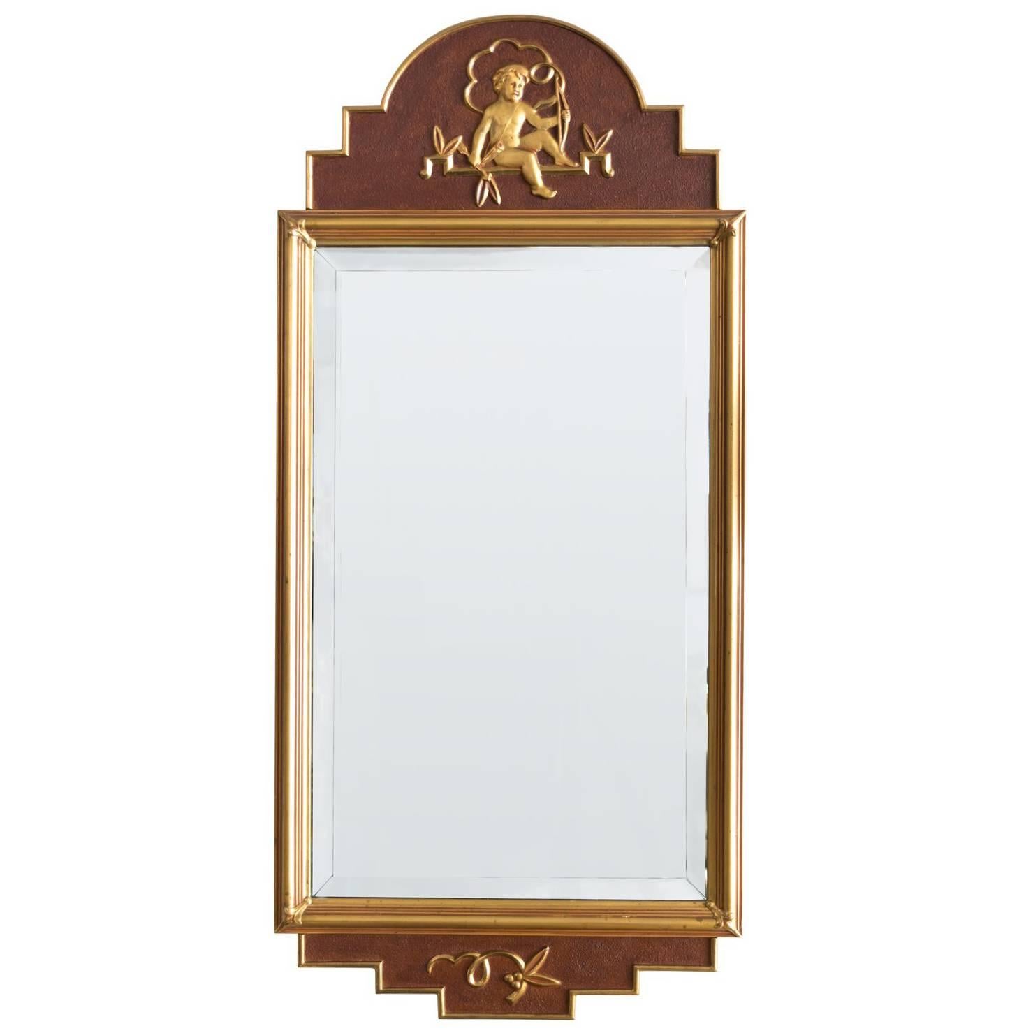 Swedish Giltwood Art Deco Mirror by W. Lundell For Sale