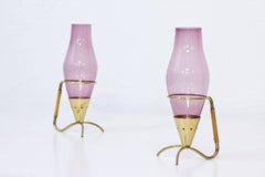 Swedish Glass and Brass Candlesticks by Gunnar Ander for Ystad Metal, 1950s