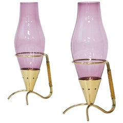 Swedish Glass and Brass Candlesticks by Gunnar Ander for Ystad Metal, 1950s