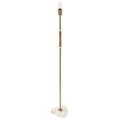 Swedish Glass and Brass Floor Lamp with Wooden Details by Orrefors, Sweden