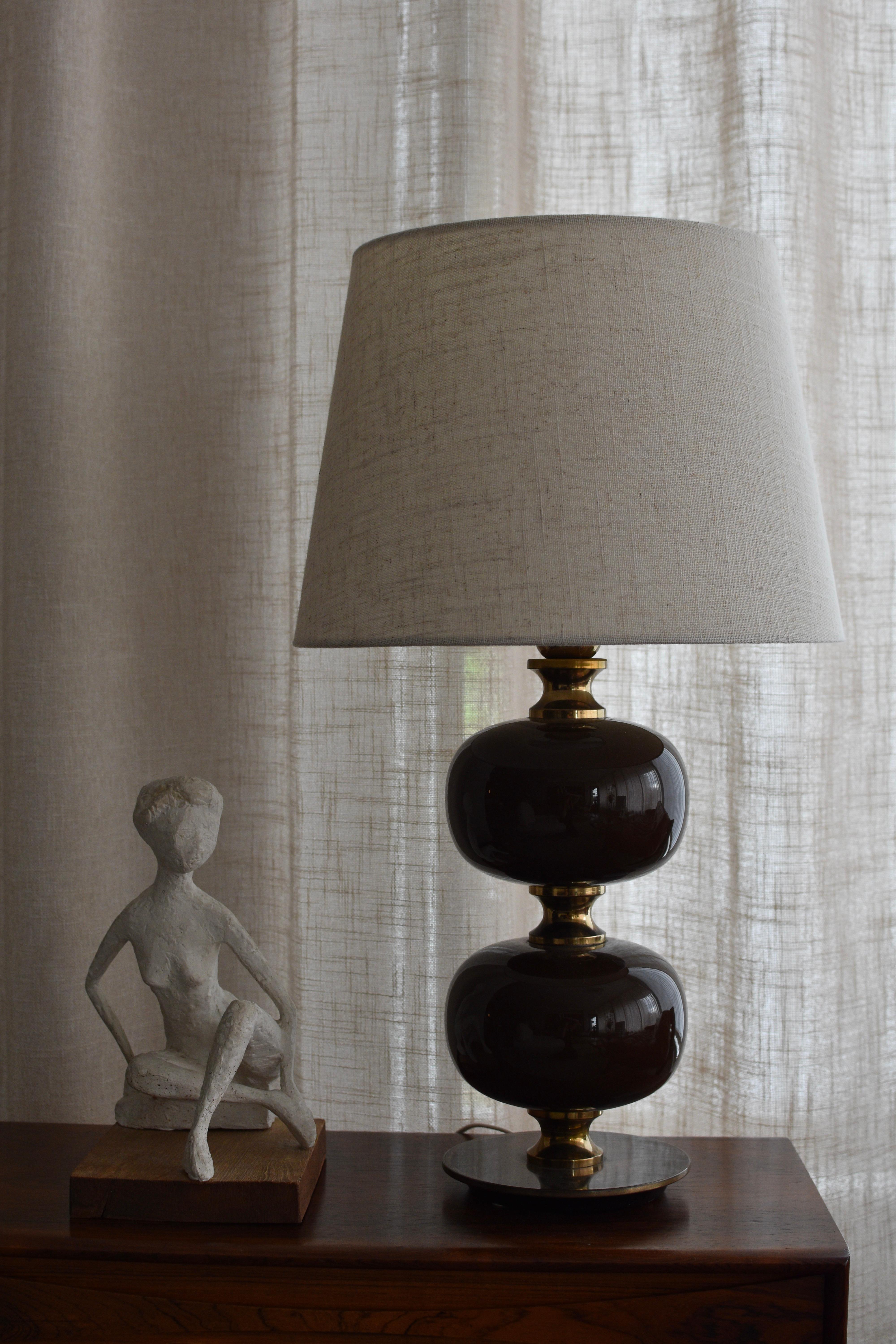 Mid-Century Modern Swedish Glass and Brass Table Lamp by Tranås Stilarmatur, 1960s For Sale