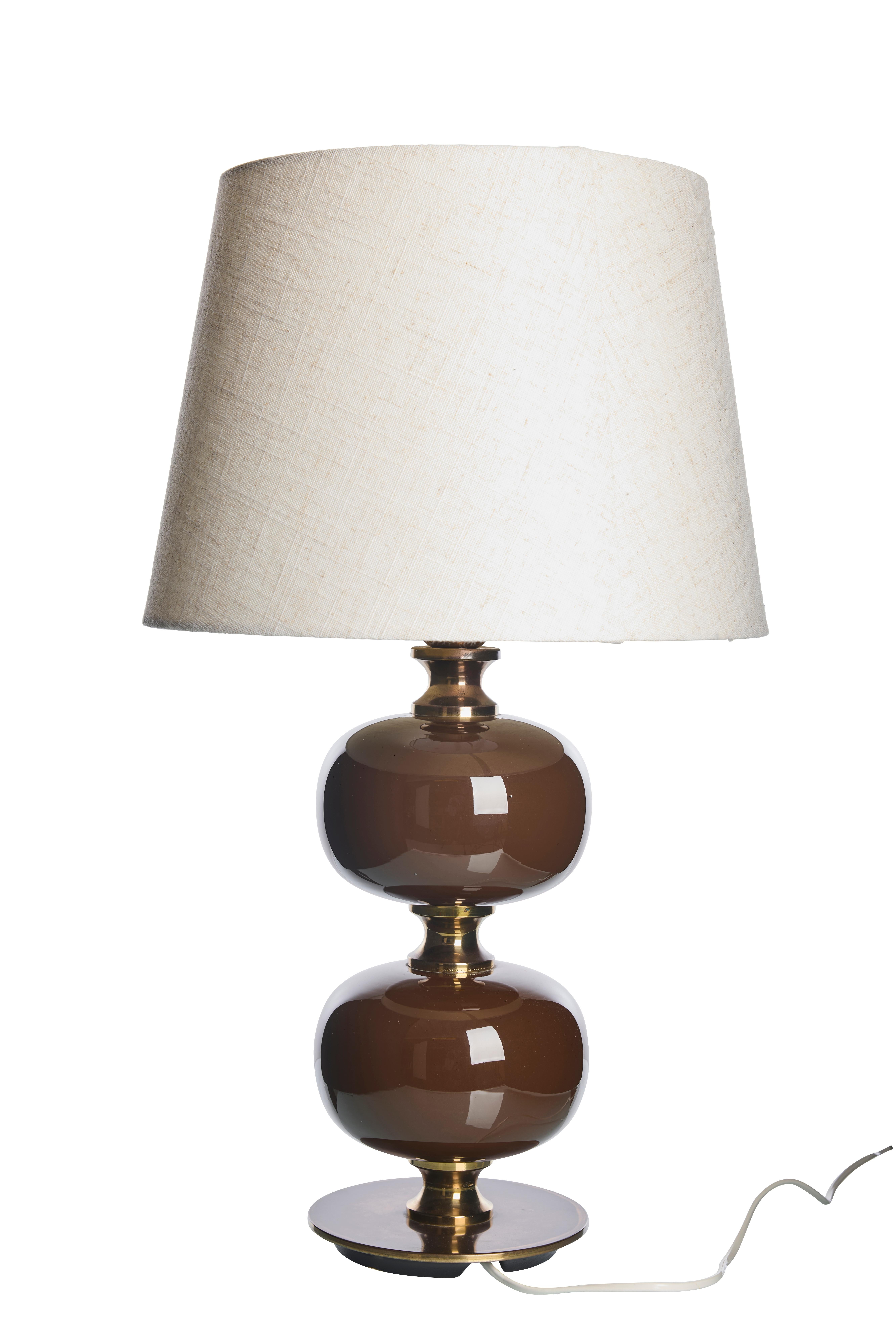 Swedish Glass and Brass Table Lamp by Tranås Stilarmatur, 1960s For Sale 3