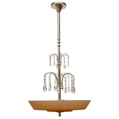 Swedish Glass and Silvered Art Deco Ceiling Lamp, circa 1930
