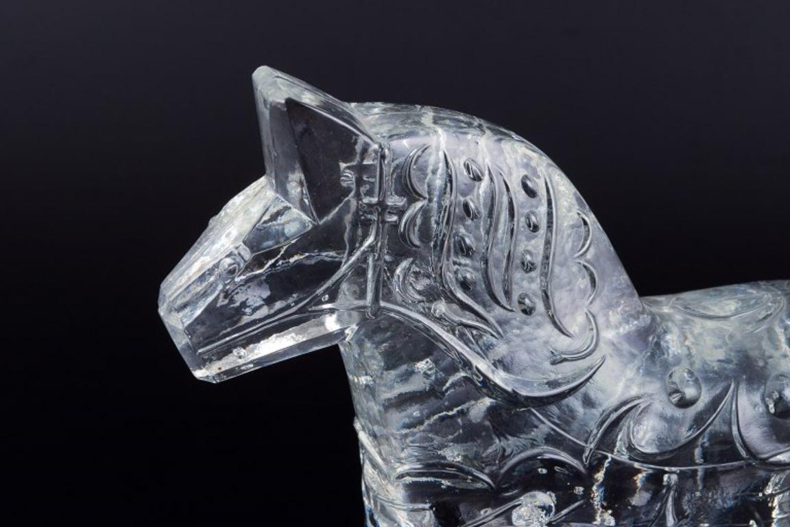 Art Glass Swedish glass artist. Four Dala horses in clear mouth-blown art glass. 1970s For Sale
