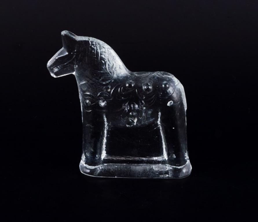 Scandinavian Modern Swedish glass artist. Four Dala horses in clear mouth-blown art glass.  For Sale