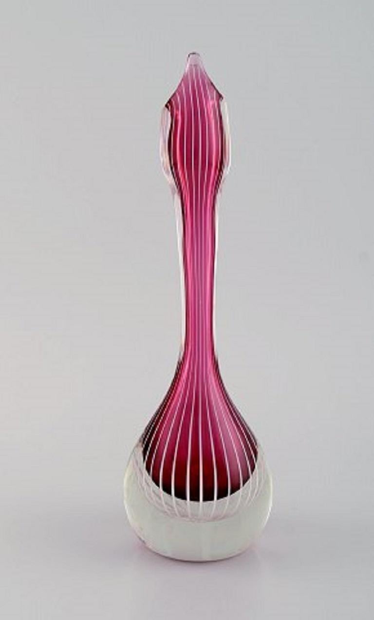 Scandinavian Modern Swedish Glass Artist, Organically Shaped Vase in Violet and Clear Art Glass For Sale