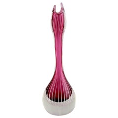Swedish Glass Artist, Organically Shaped Vase in Violet and Clear Art Glass