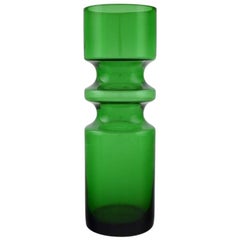 Swedish Glass Artist, Vase in Green Mouth Blown Art Glass, 1960s-1970s