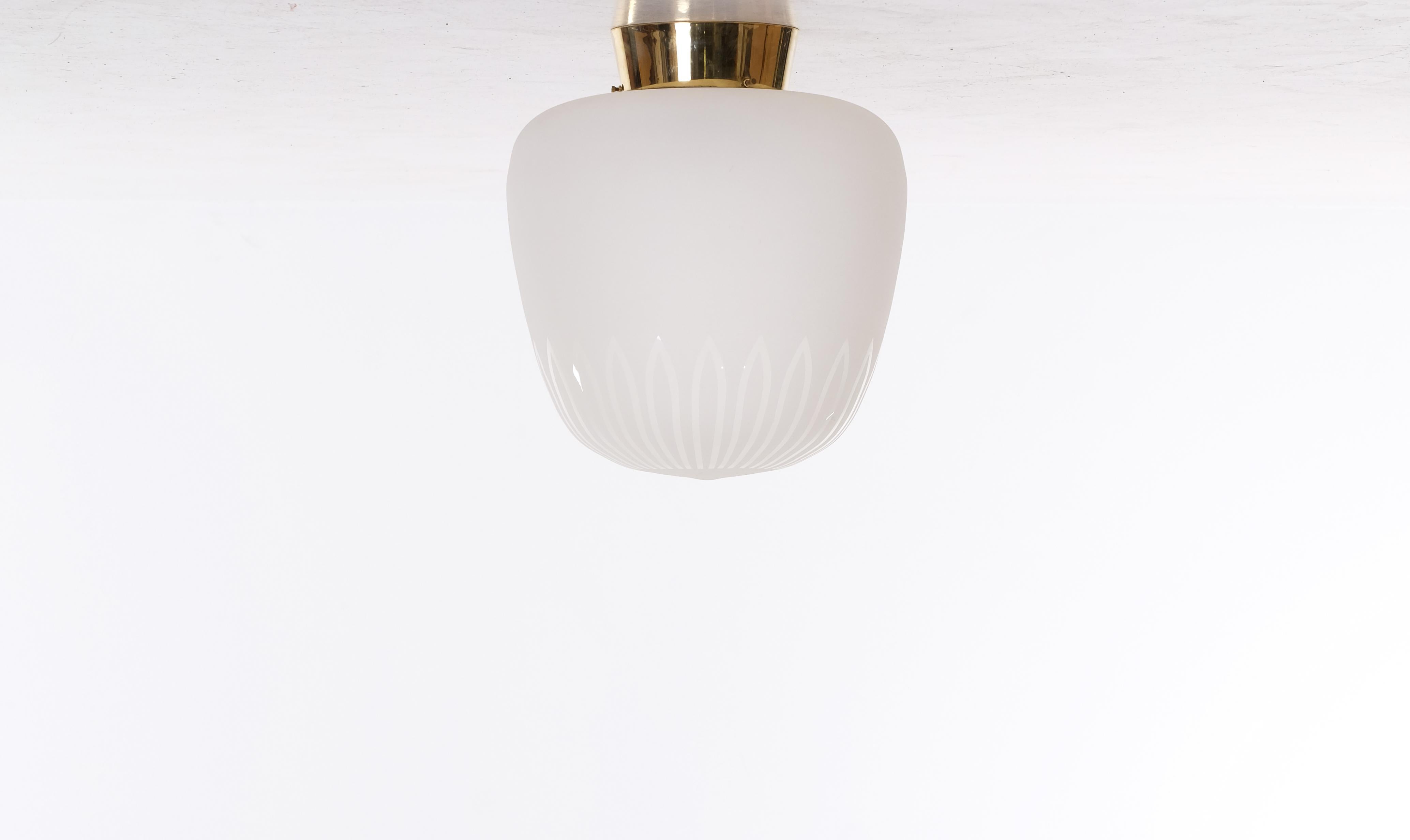 Mid-20th Century Swedish Glass & Brass Light by Böhlmarks, 1940s For Sale