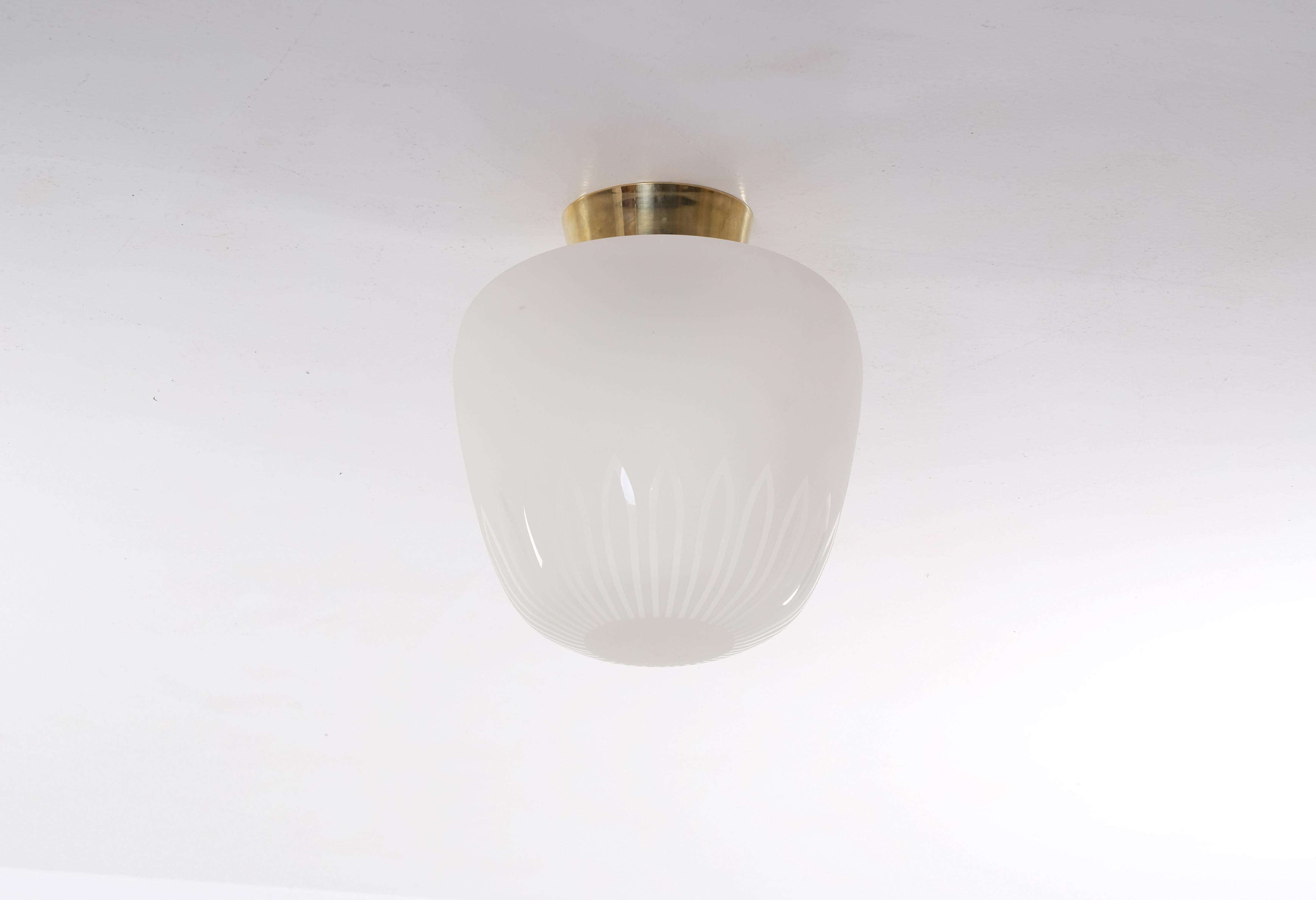 Scandinavian Modern Swedish Glass & Brass Light by Böhlmarks, 1940s For Sale