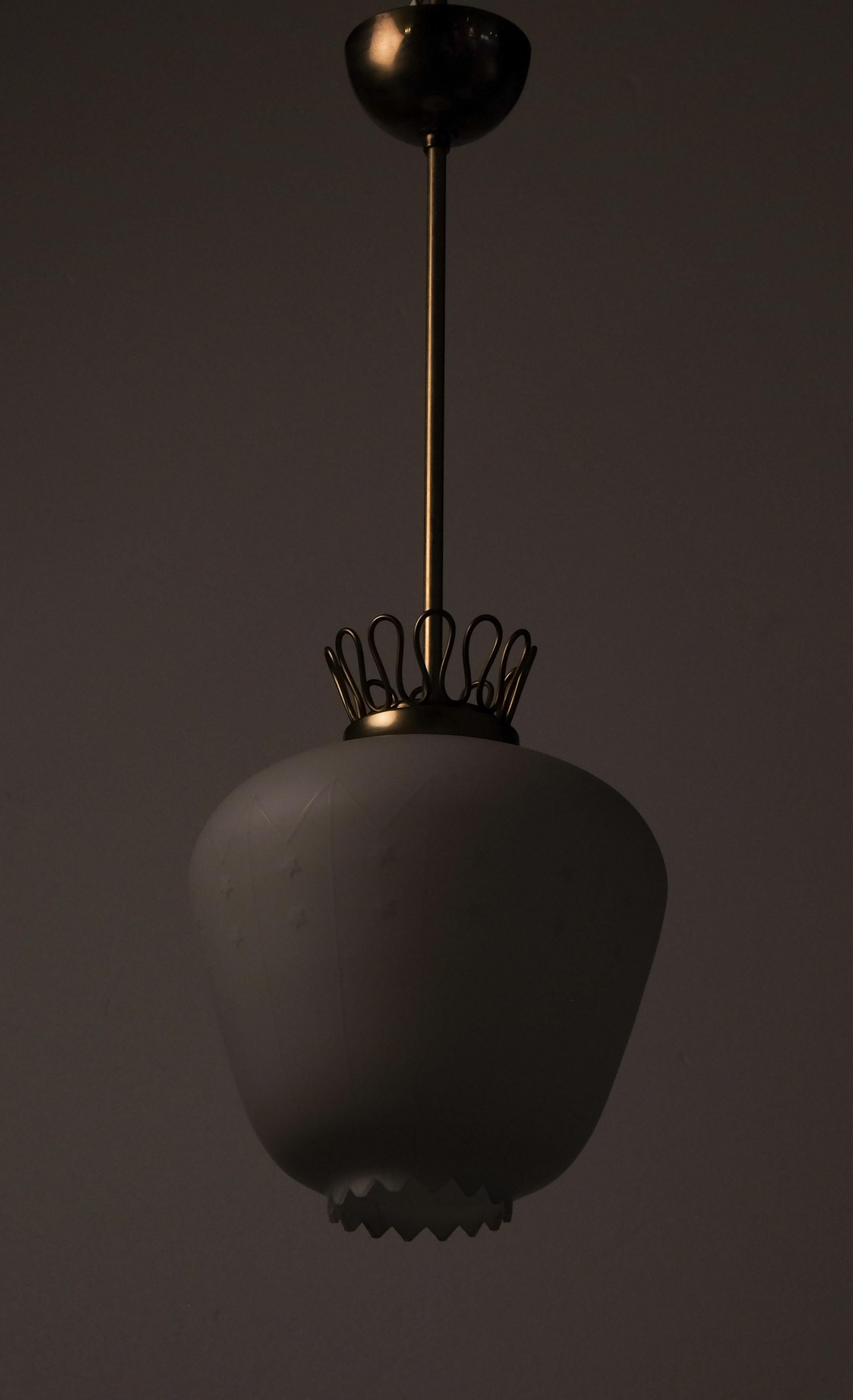 Swedish Glass & Brass Pendant by Böhlmarks, 1940s 1
