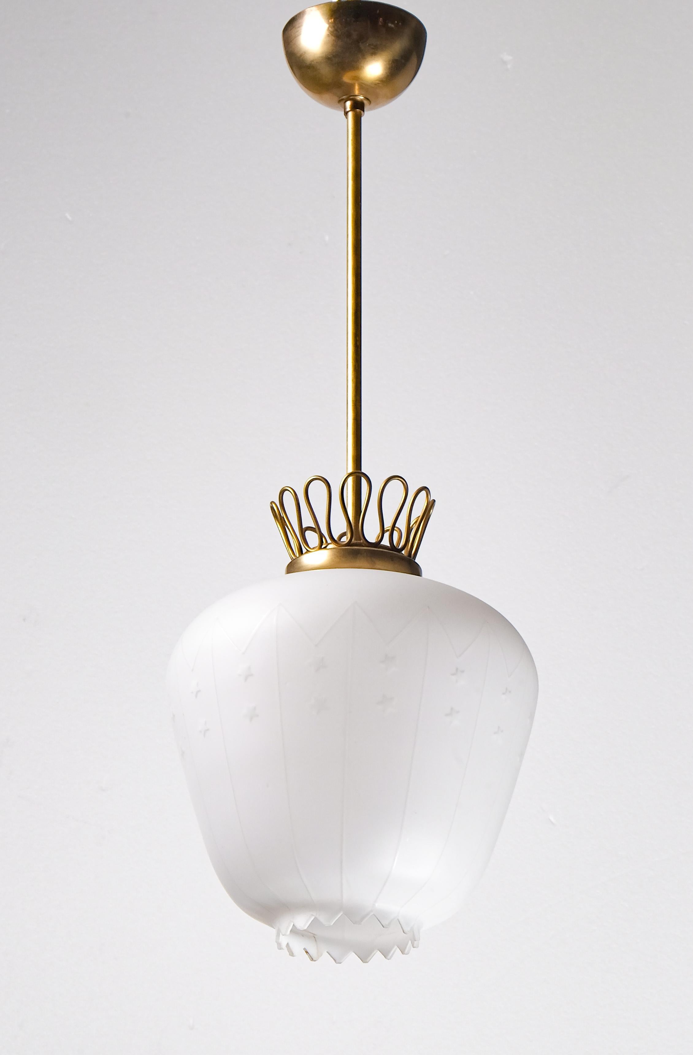 Swedish Glass & Brass Pendant by Böhlmarks, 1940s 2