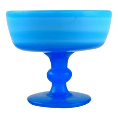 Swedish Glass Designer, Compote in Turquoise Mouth-Blown Art Glass, 1970s / 80s