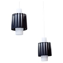 Swedish Glass & Metal Pendant Lamps by ASEA