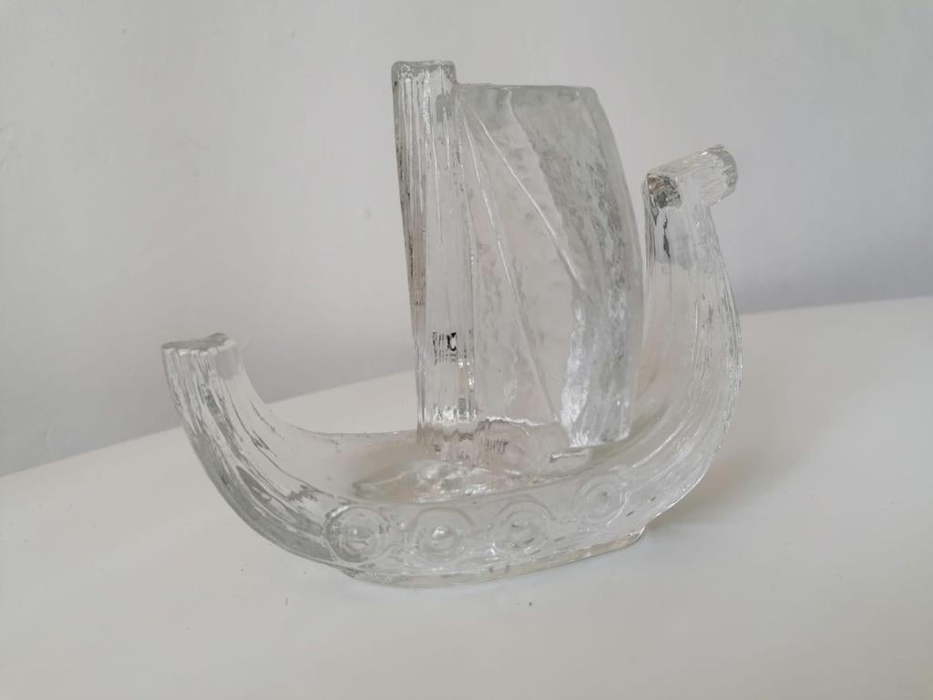 Art Glass Swedish Glass Sculpture Sailboat For Sale