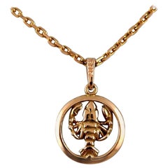 Vintage Swedish Goldsmith, Necklace with Pendant in 14 Carat Gold, Zodiac Sign Cancer
