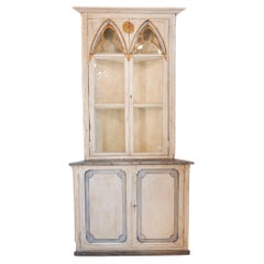 Swedish Gothic Revival Painted Wood Corner Cabinet with Glass Doors, circa 1830