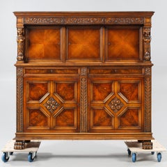 Swedish Gothic Revival Storage or Bar Cabinet with Carved Female Figures, 1930s