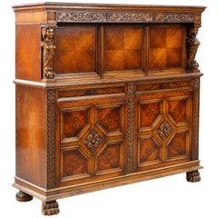 Swedish Gothic Revival Storage or Bar Cabinet with Carved Female Figures, 1930s