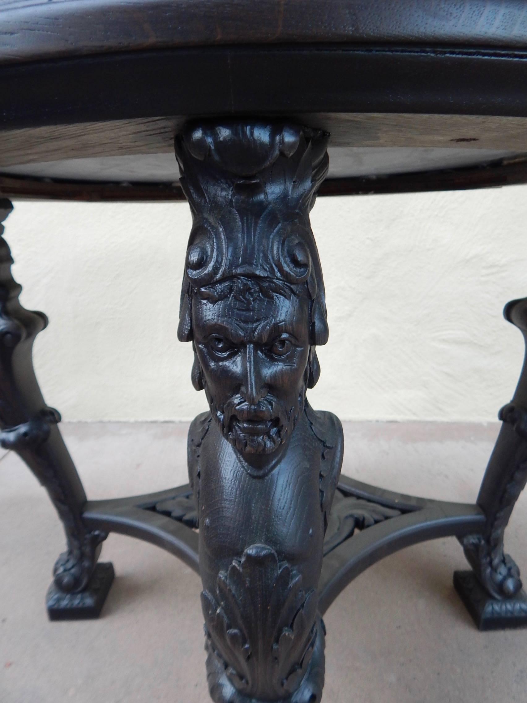 Swedish Gothic Revival Table with Figural Columns and Stone Top, circa 1920 For Sale 7