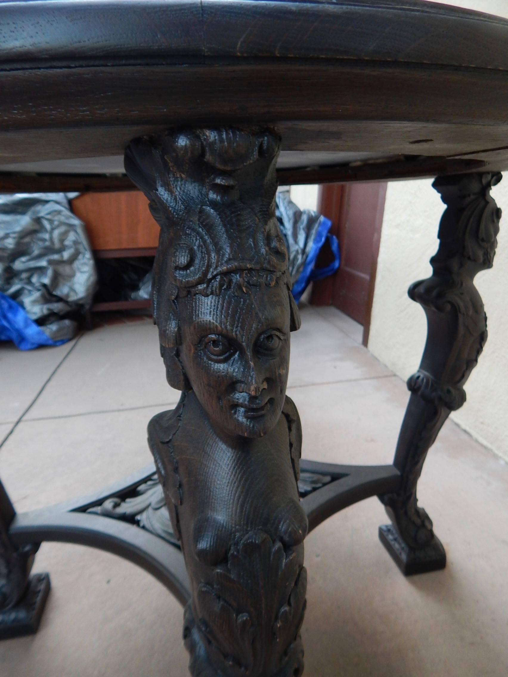 Swedish Gothic Revival Table with Figural Columns and Stone Top, circa 1920 For Sale 3