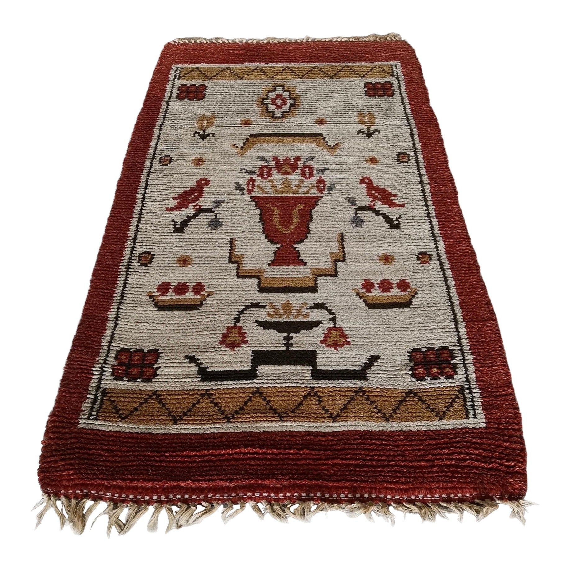 Swedish Grace 1920s Rya Wool Rug, Flower Motif. Pure wool, original condition. For Sale