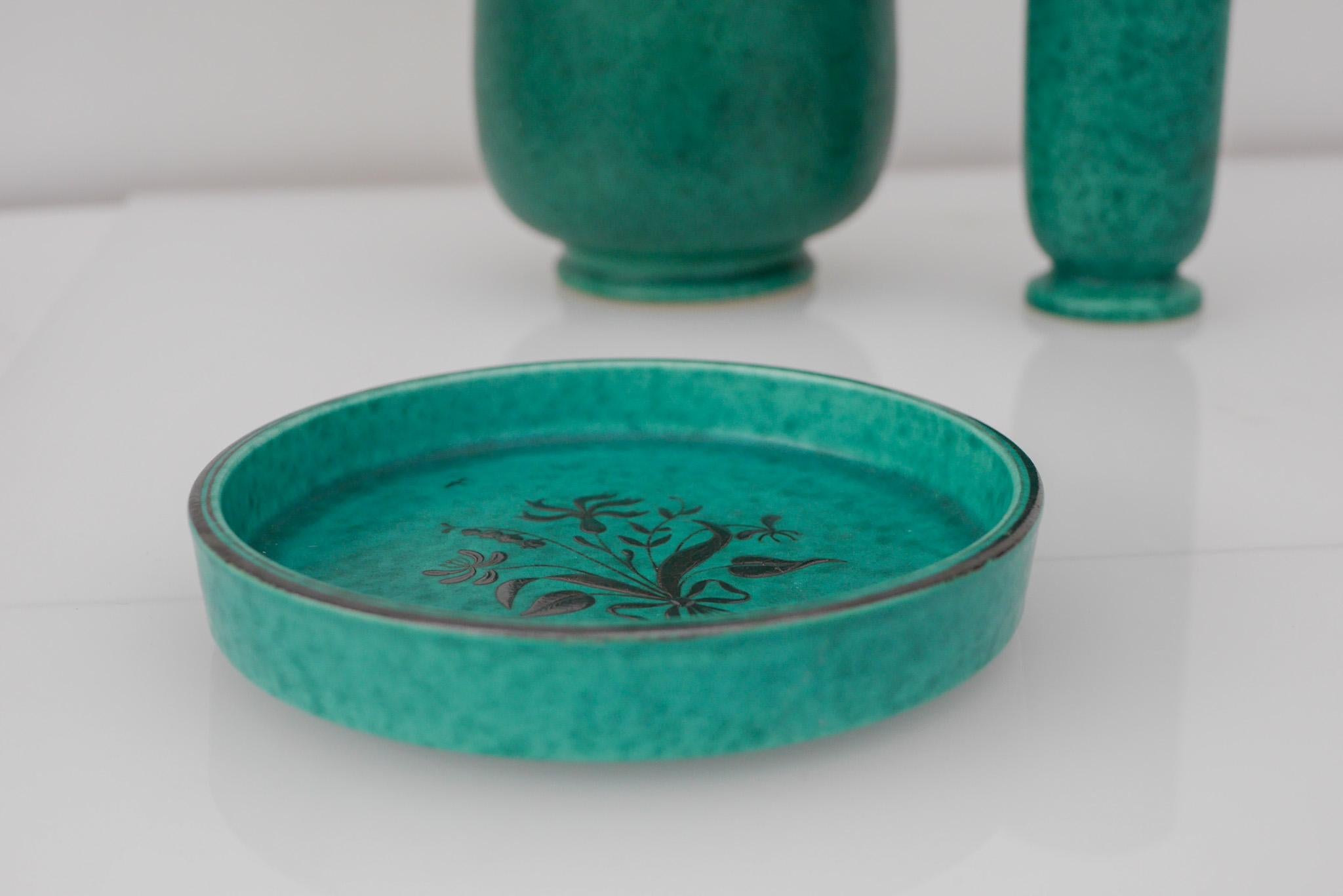 Swedish Grace, 1930s Art deco Argenta trinket plate from Gustavsberg For Sale 3