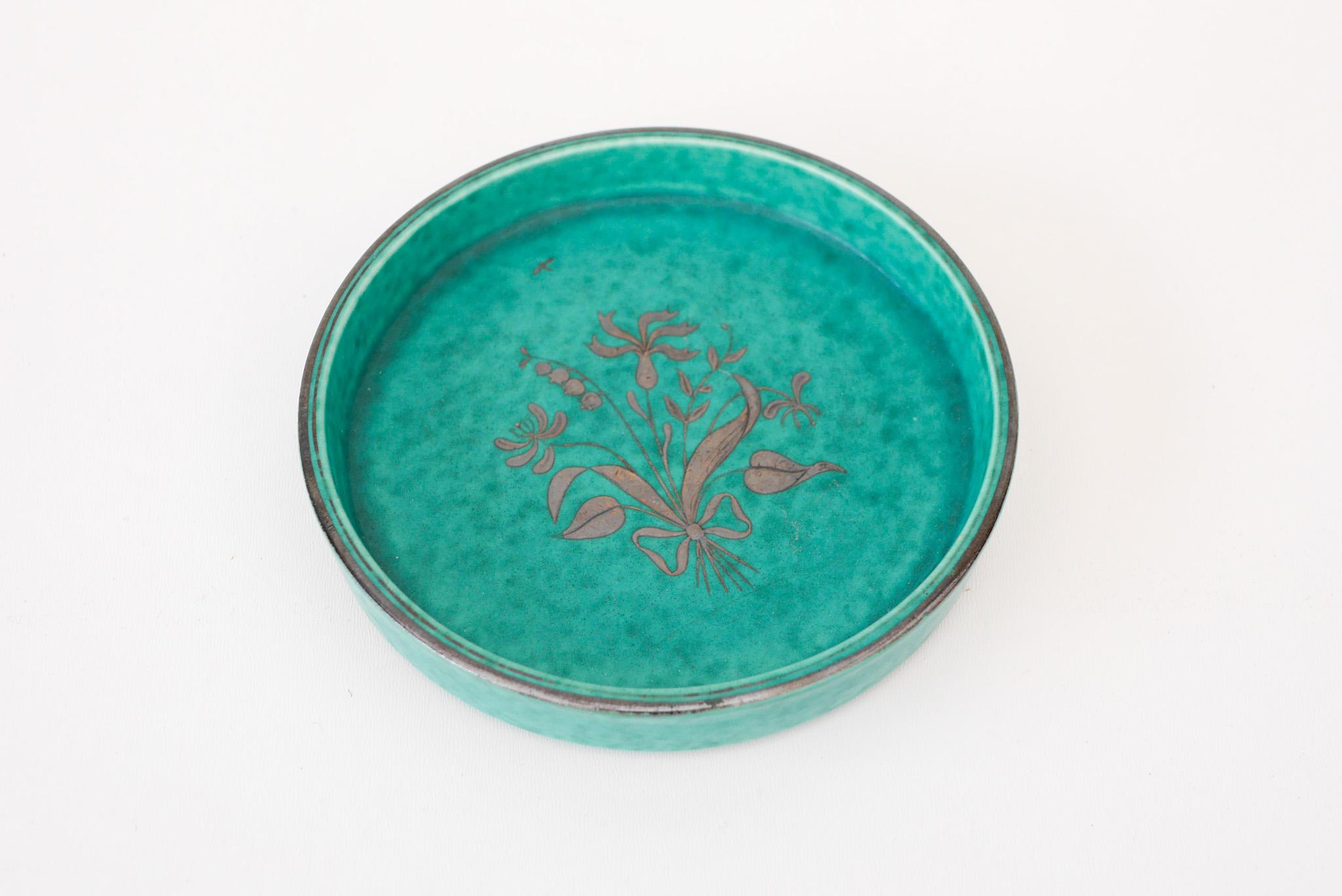 Swedish Grace, 1930s Art deco Argenta trinket plate from Gustavsberg For Sale 4