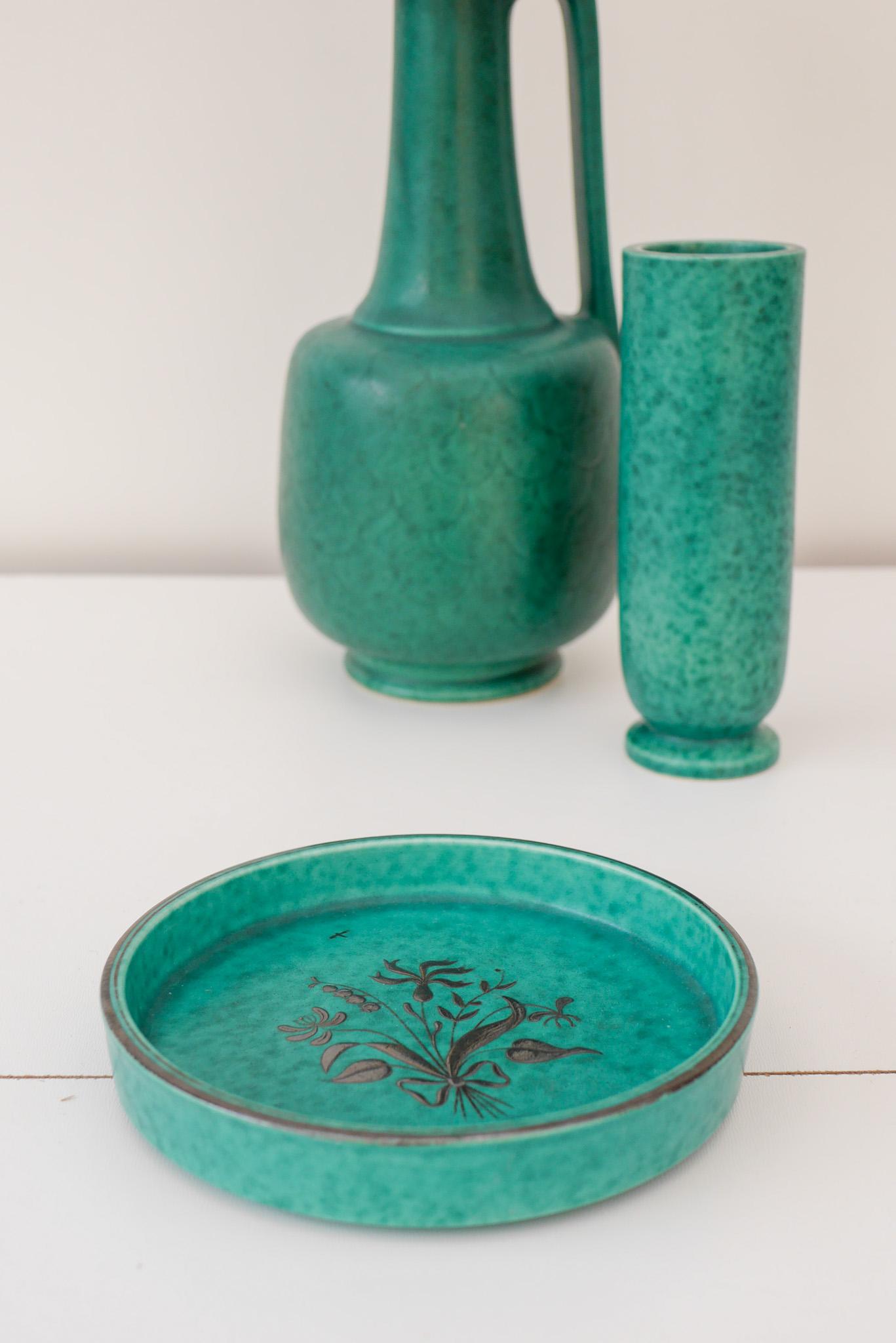 Glazed Swedish Grace, 1930s Art deco Argenta trinket plate from Gustavsberg For Sale