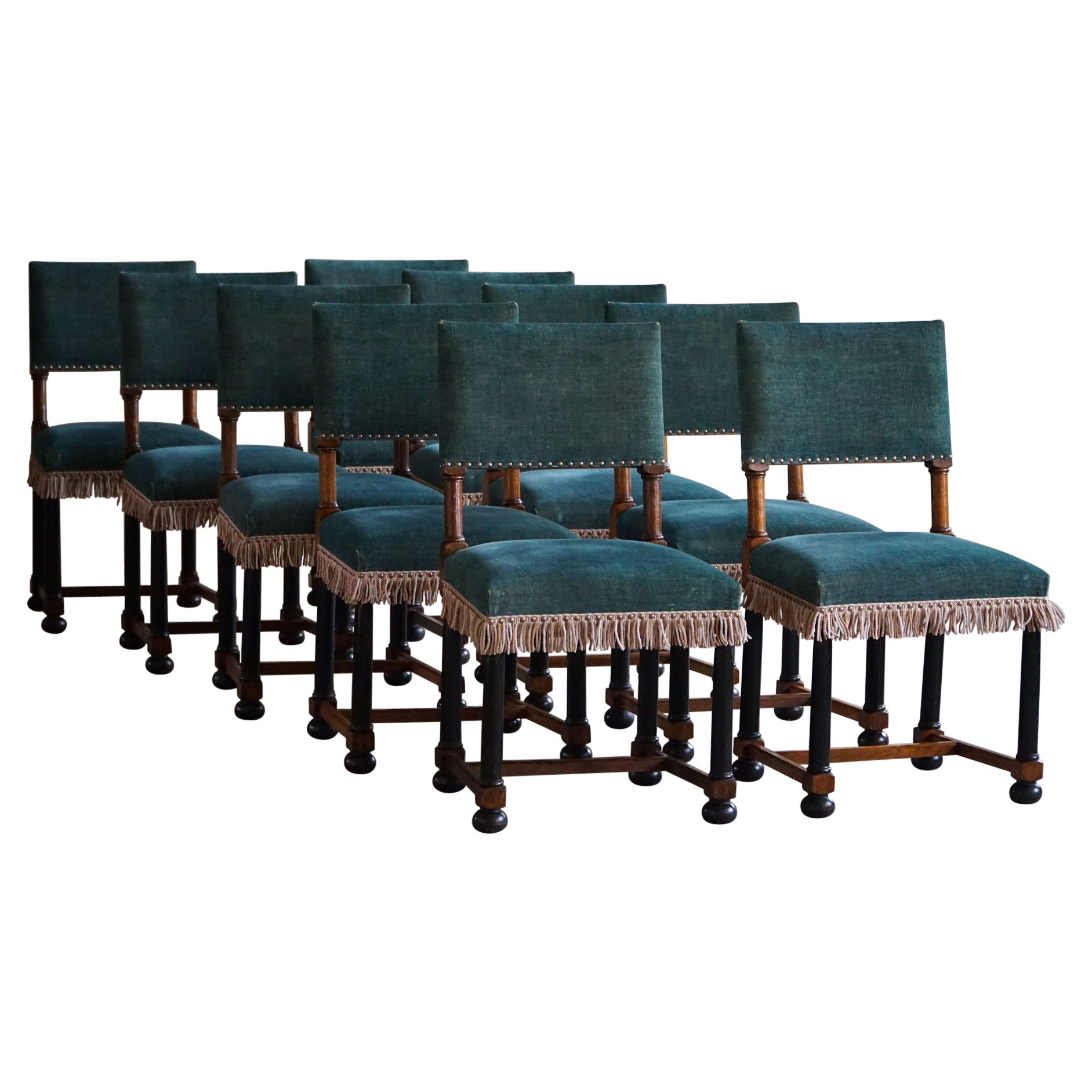 Swedish Grace, A Set of 10 Dining Chairs in Velvet, Axel Einar Hjorth, 1920s
