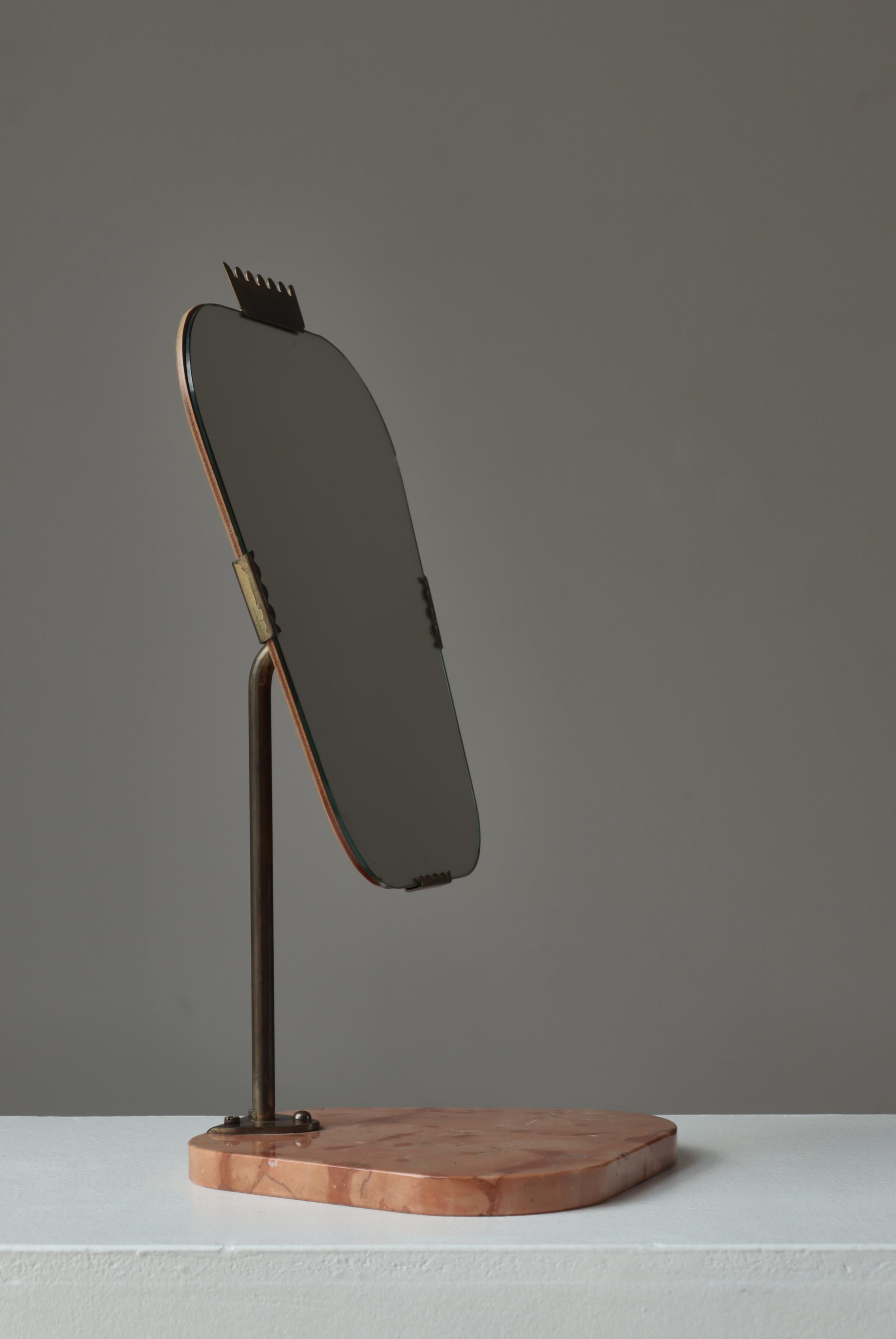 Miroir de table réglable Grace en marbre et laiton, Suède, années 1930 en vente 6