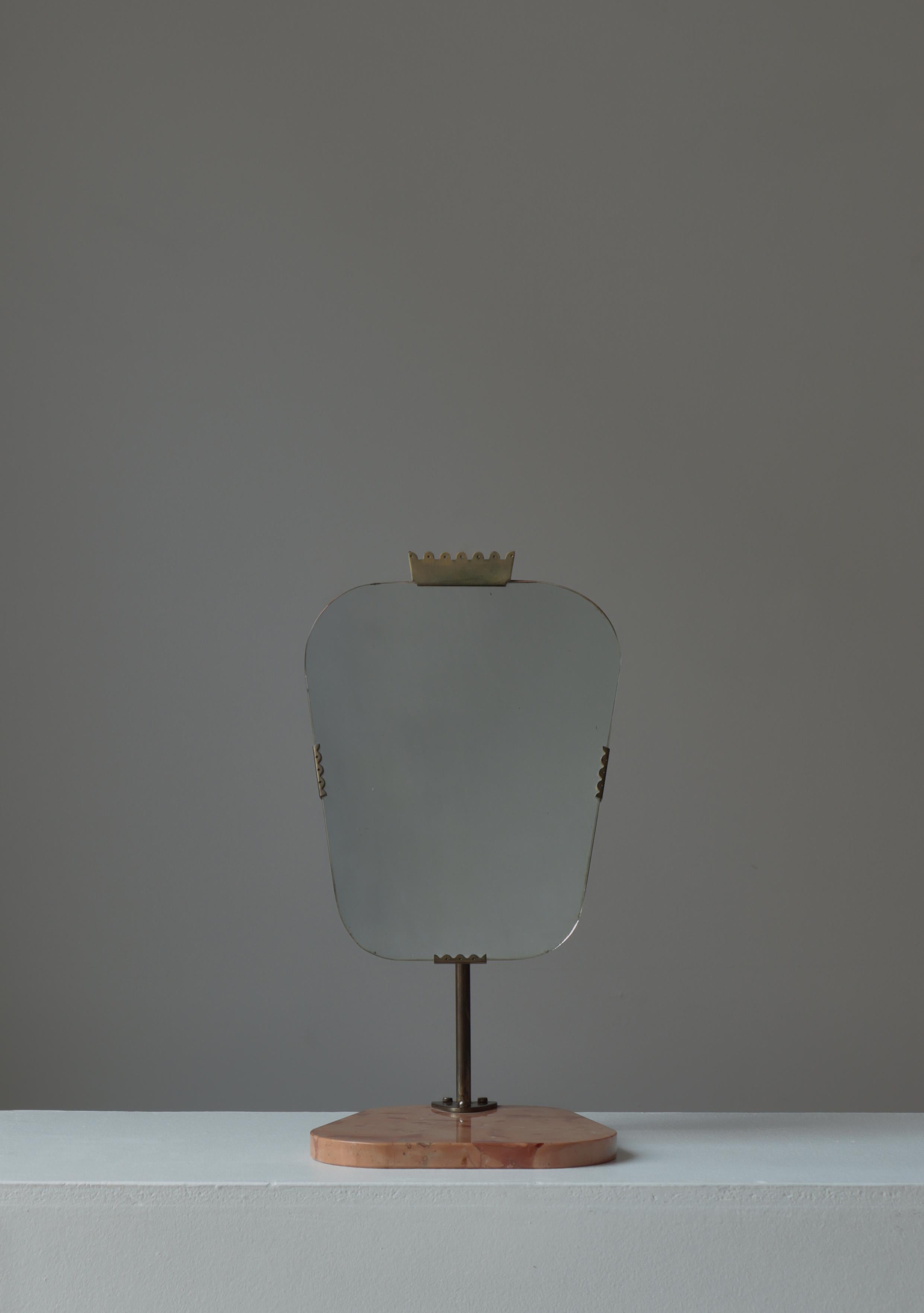 Art déco Miroir de table réglable Grace en marbre et laiton, Suède, années 1930 en vente