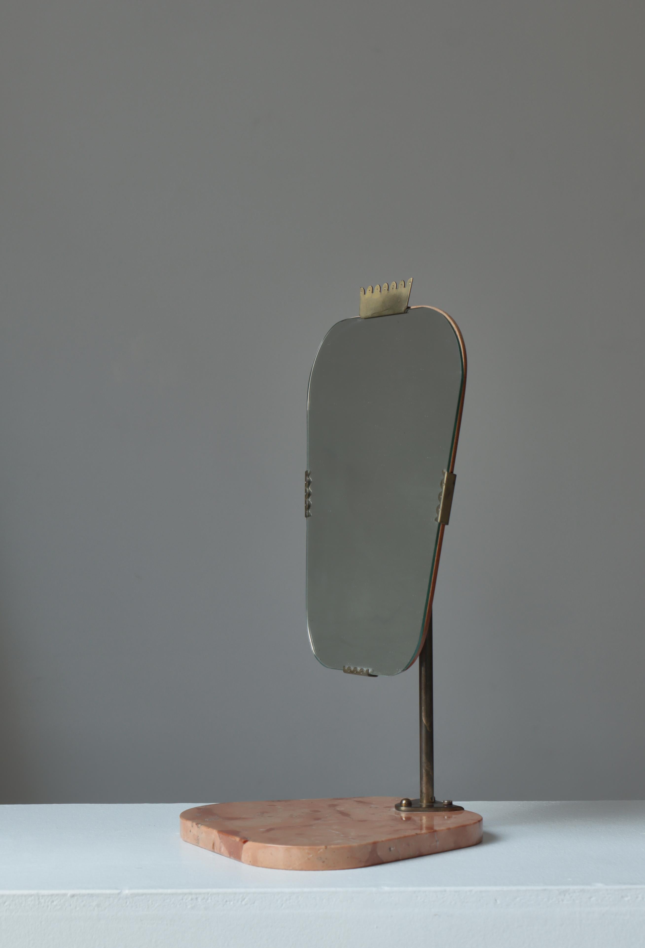 Suédois Miroir de table réglable Grace en marbre et laiton, Suède, années 1930 en vente