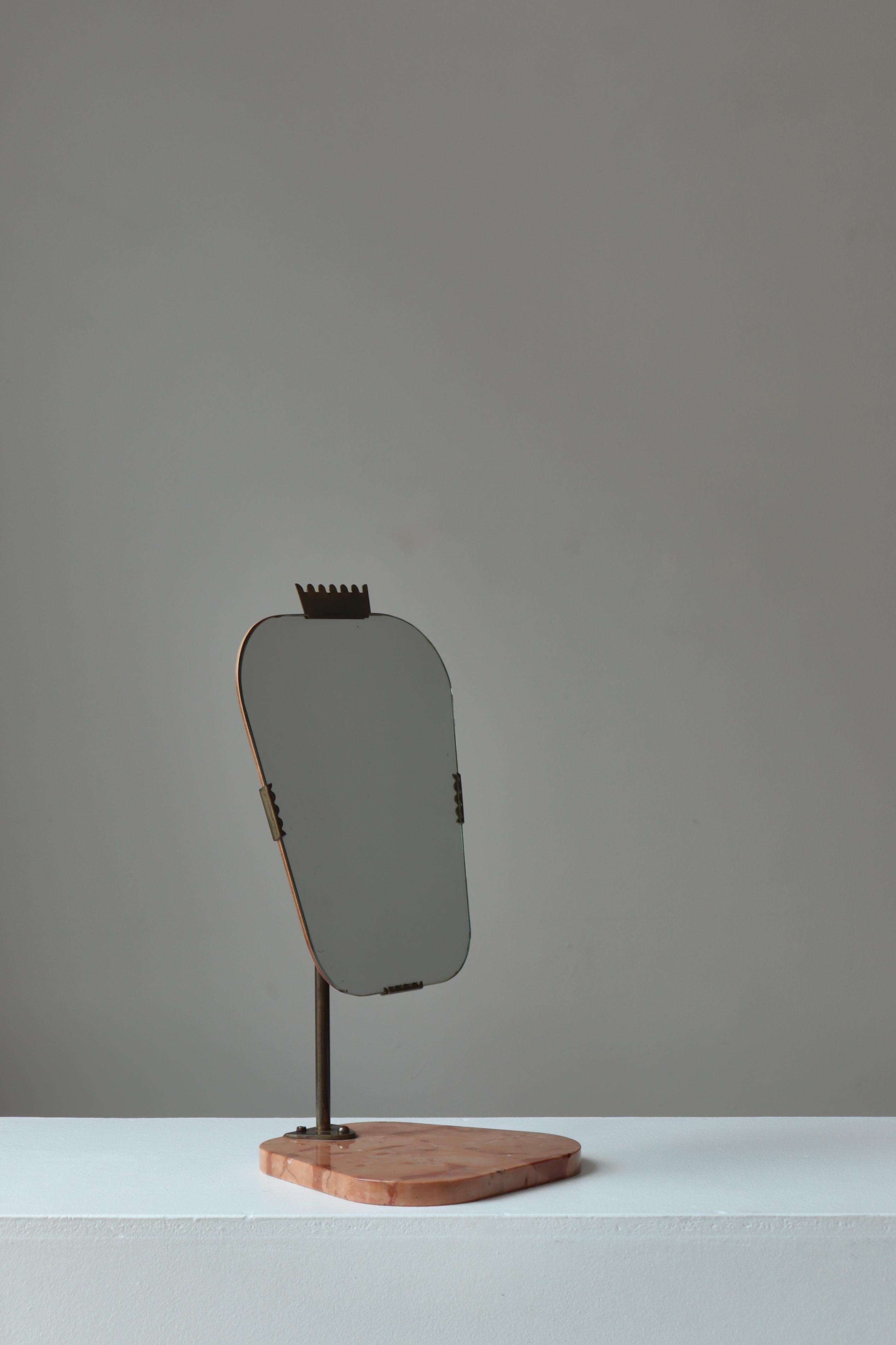 Miroir de table réglable Grace en marbre et laiton, Suède, années 1930 en vente 1