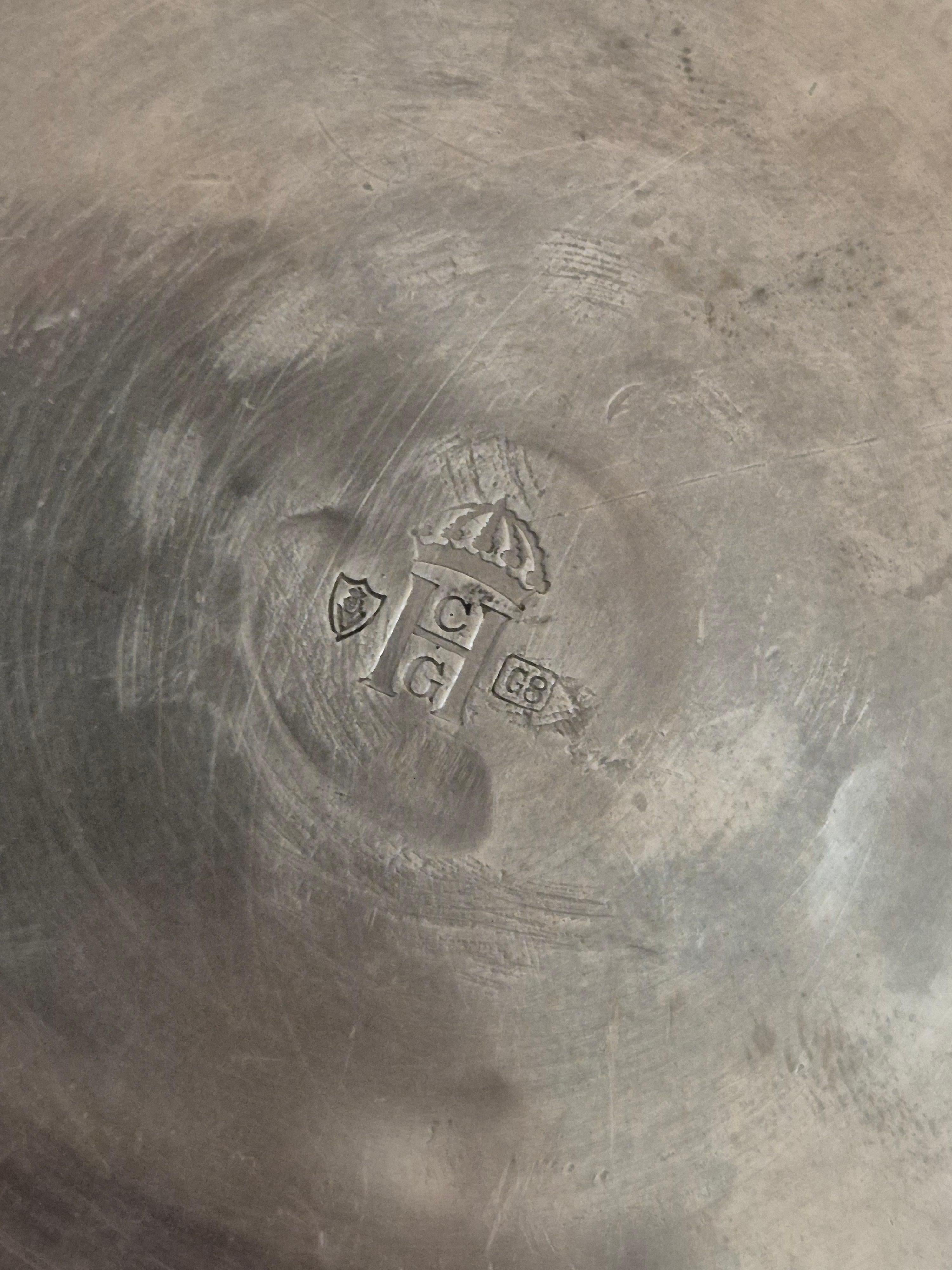 Metà XX secolo Swedish Grace / Art Deco candle holders in pewter by Sylvia Stave, 1933. in vendita