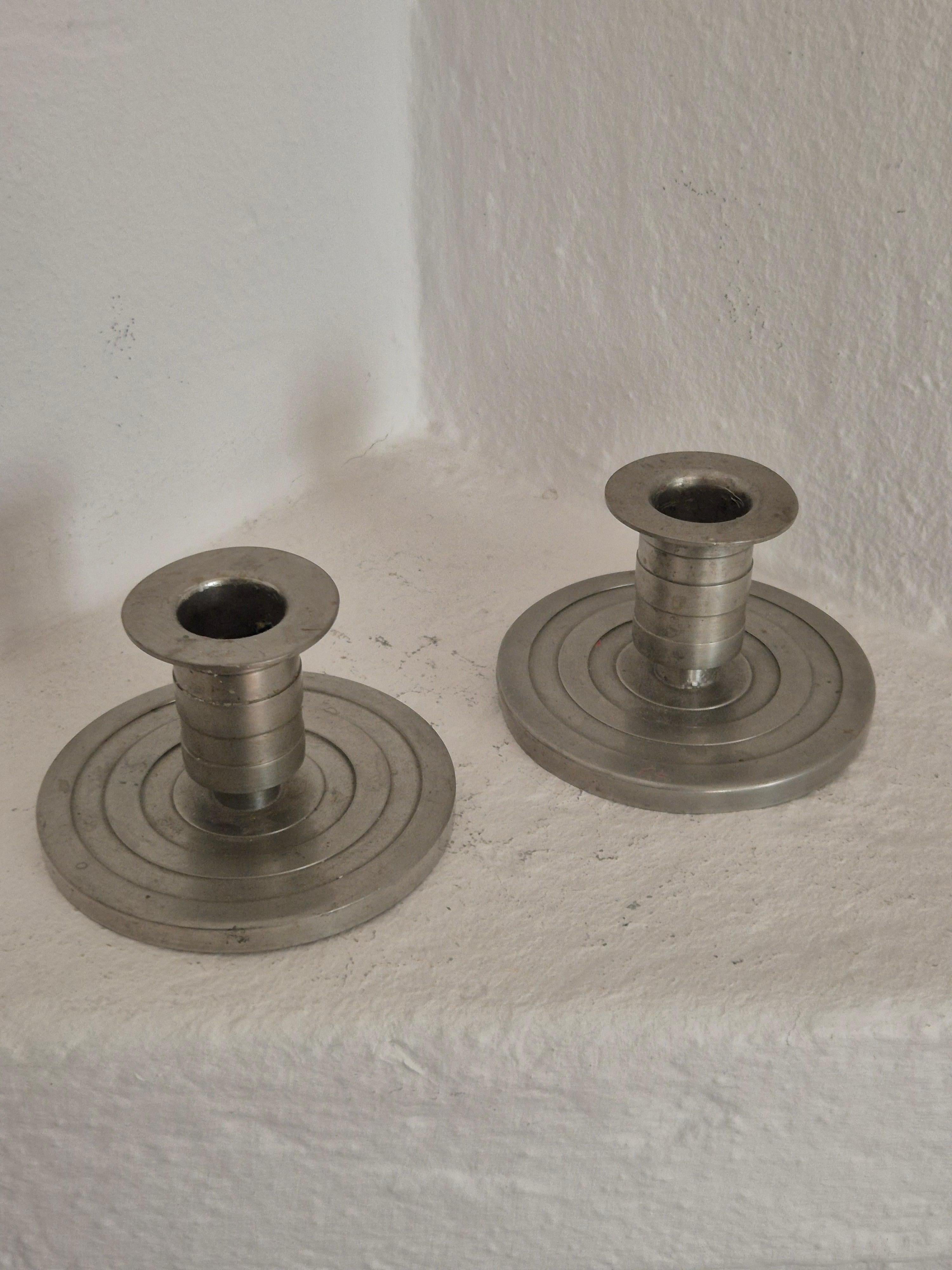 Peltro Swedish Grace / Art Deco candle holders in pewter by Sylvia Stave, 1933. in vendita