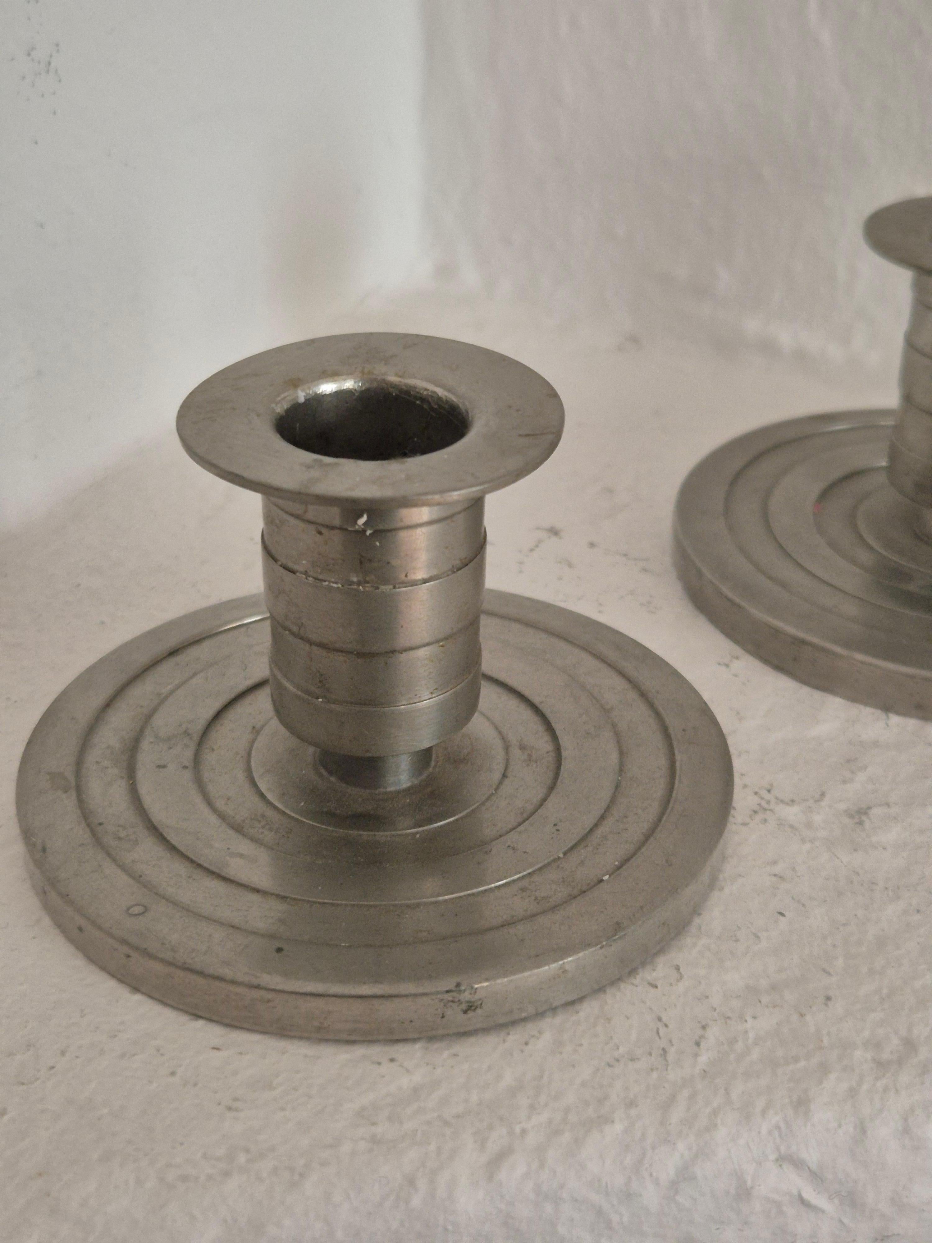 Swedish Grace / Art Deco candle holders in pewter by Sylvia Stave, 1933. in vendita 1