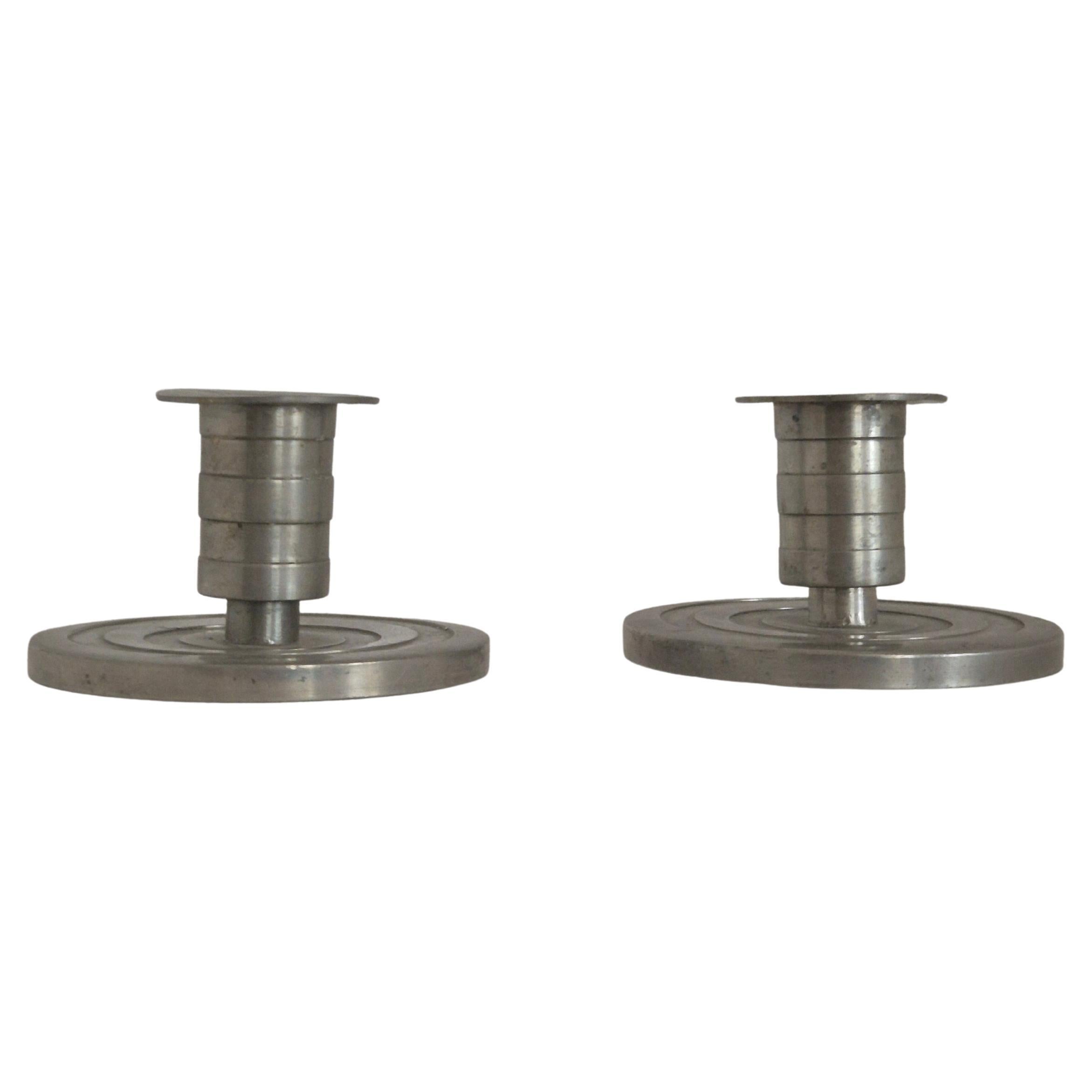 Swedish Grace / Art Deco candle holders in pewter by Sylvia Stave, 1933. in vendita
